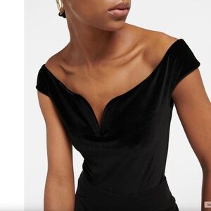 Nanushka Black Velvet Off-The-Shoulder Short Sleeve Bodysuit sz L New With Tags